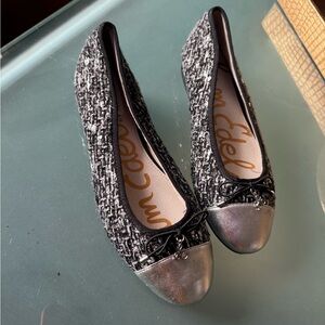 Sam Edelman Black Tweed Flats with Silver Cap Toe